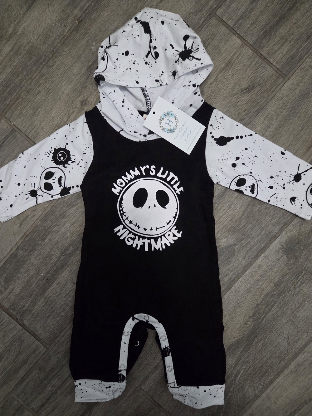Mommy's Little Nightmare Black & White Hooded Baby One-Piece